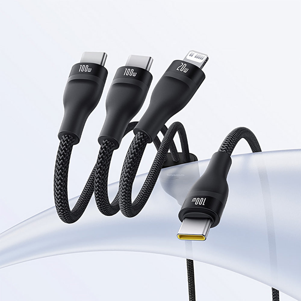 Baseus Flash Series 3 3in1 cable 100W USB-C - USB-C+USB-C+ Lightning 1.5m + 3 x 0.25 m - black