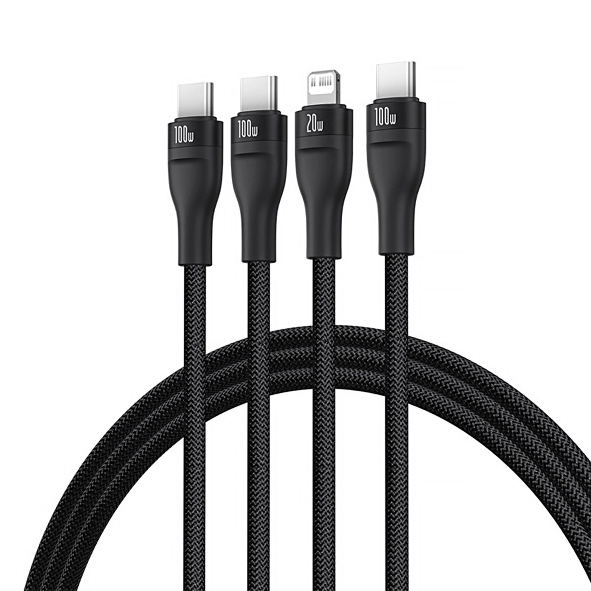 Baseus Flash Series 3 3in1 kabel 100W USB-C - USB-C + USB-C + Lightning 1,5 m + 3 x 0,25 m - sort