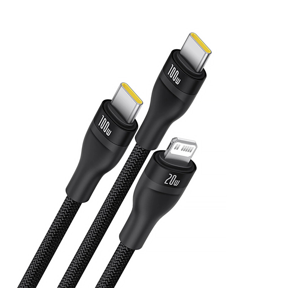Baseus Flash Series 3 3in1 kabel 100W USB-C - USB-C + USB-C + Lightning 1,5 m + 3 x 0,25 m - sort