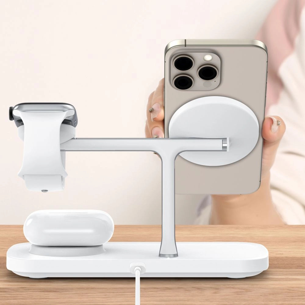 Tech-Protect QI15W-A45 3in1 trådløs oplader med MagSafe til Apple-enheder - hvid