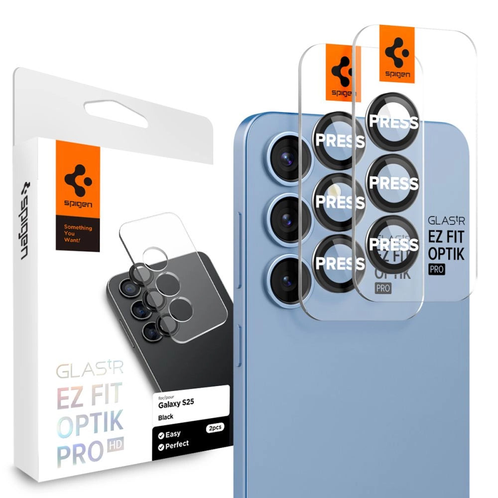 Spigen Optik Pro GLAS.TR EZ FIT 2-pack Camera Cover til Samsung Galaxy S25 - sort