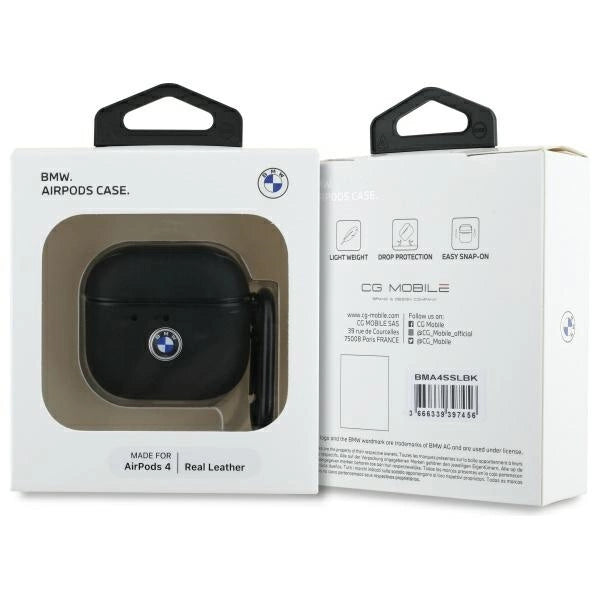 BMW BMA4SSLBK AirPods 4 cover sort/sort Geniune læder sølv logo