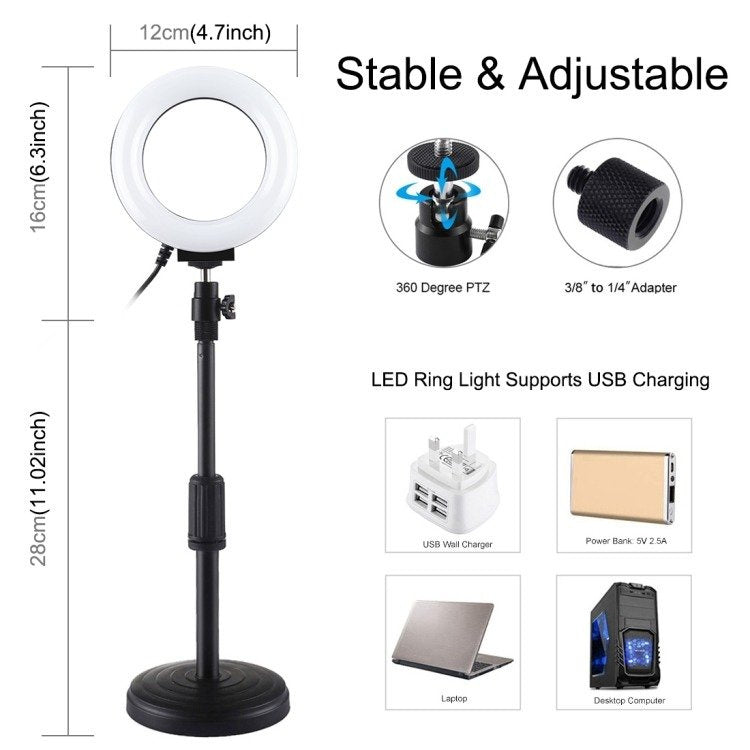 LED-ringlampe Puluz med justerbar base PU391