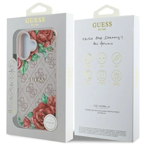 Guess GUHMP16SP4ROPEMCP iPhone 16 6.1" pink/pink hardcase 4G Flowers Print MagSafe