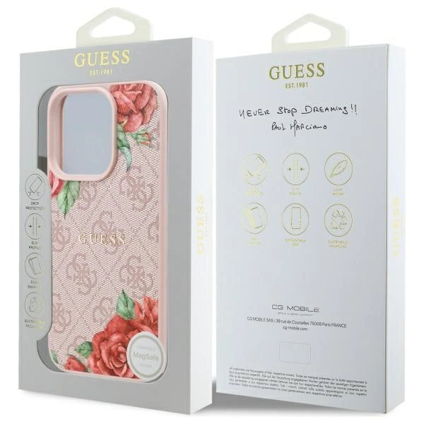 Guess GUHMP16XP4ROPEMCP iPhone 16 Pro Max 6.9" pink/pink hardcase 4G Flowers Print MagSafe