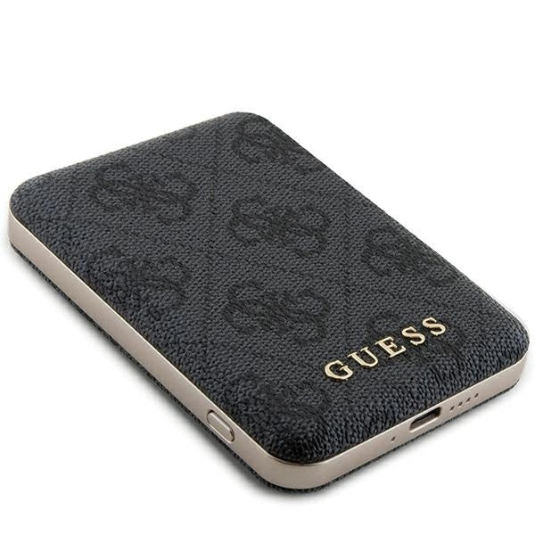 Guess Powerbank induktiv 15W GUPB5FP4EMGK 5000mAh sort/sort 4G Læder Metal Logo MagSafe