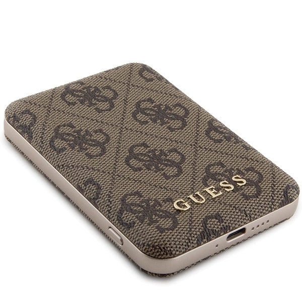 Guess Powerbank induktiv 15W GUPB5FP4EMGW 5000mAh brun/brun 4G Læder Metal Logo MagSafe