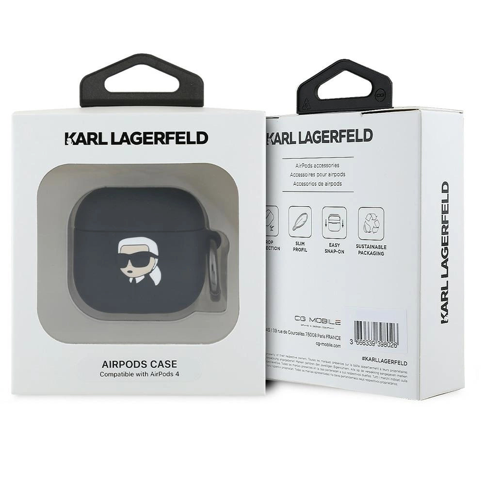 Karl Lagerfeld KLA4RUNIKK AirPods 4 cover sort/sort Silikon Karl Head 3D