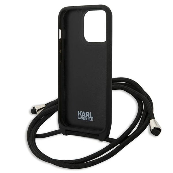 Karl Lagerfeld Leather Monogram Patch and Cord Iconik Case for iPhone 13 Pro / 13 - Black