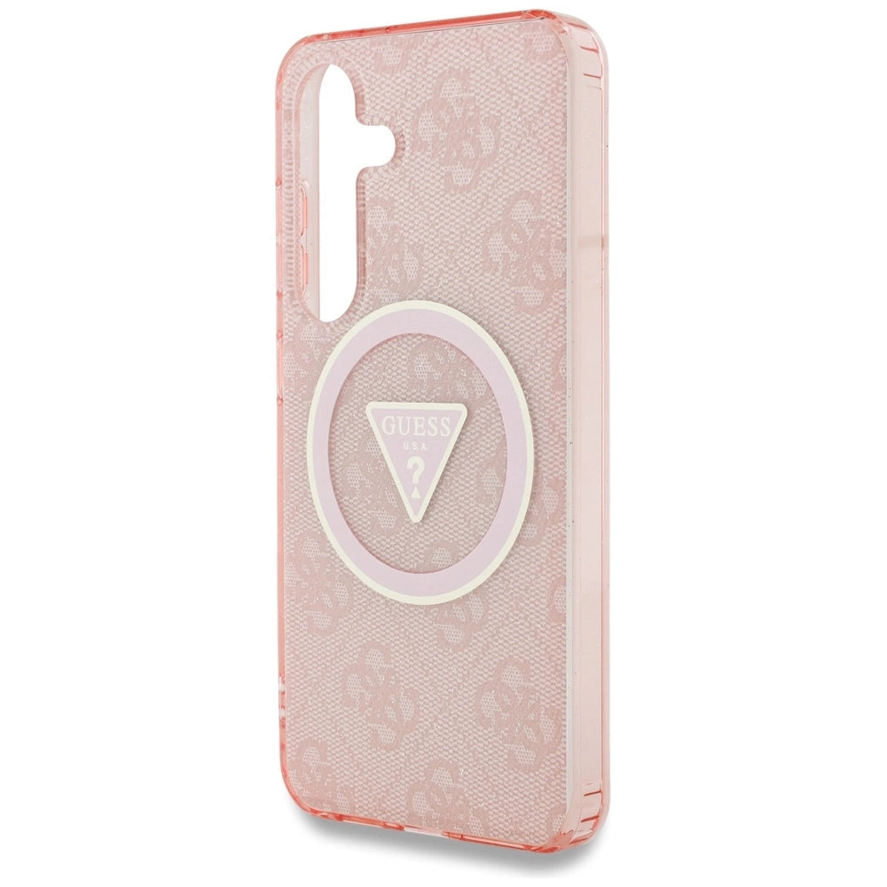 Guess 4G Glitter Triangle Buttons MagSafe Case til Samsung Galaxy S25 Pink