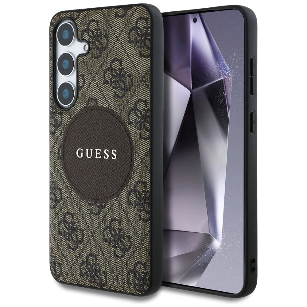 Guess 4G Round Patch Classic Logo MagSafe Case for Samsung Galaxy S25 Plus Brown