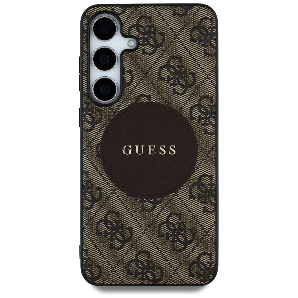 Guess 4G Round Patch Classic Logo MagSafe Case for Samsung Galaxy S25 Plus Brown