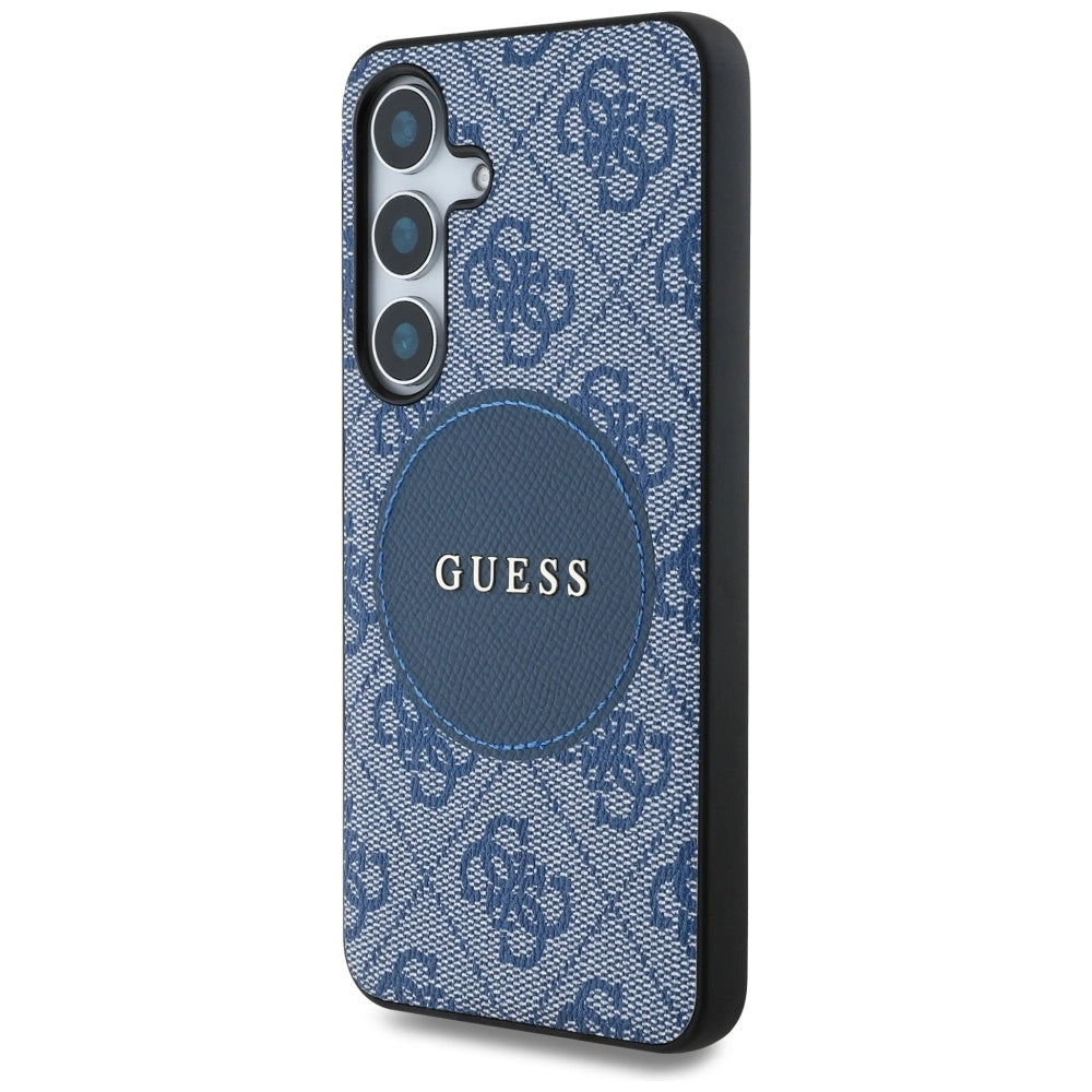 Guess 4G Round Patch Classic Logo MagSafe case for Samsung Galaxy S25 Plus blue
