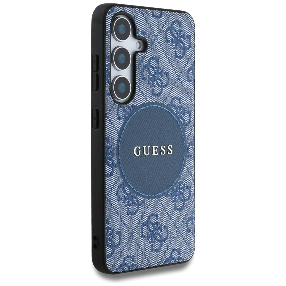 Guess 4G Round Patch Classic Logo MagSafe case for Samsung Galaxy S25 Plus blue