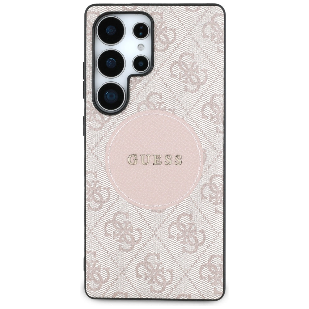Guess 4G Round Patch Classic Logo MagSafe Case for Samsung Galaxy S25 Ultra - Pink