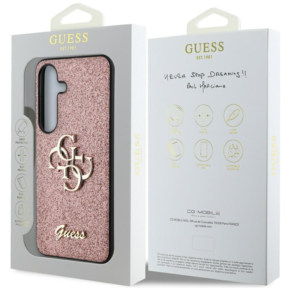 Guess Fixed Glitter Big 4G Metal Logo Case til Samsung Galaxy S25 Pink