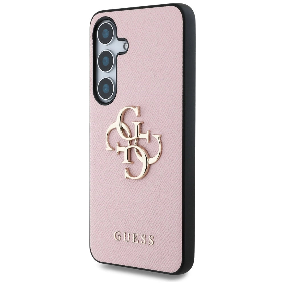 Guess Grained Big 4G Logo Small Classic Logo case for Samsung Galaxy S25 Plus pink