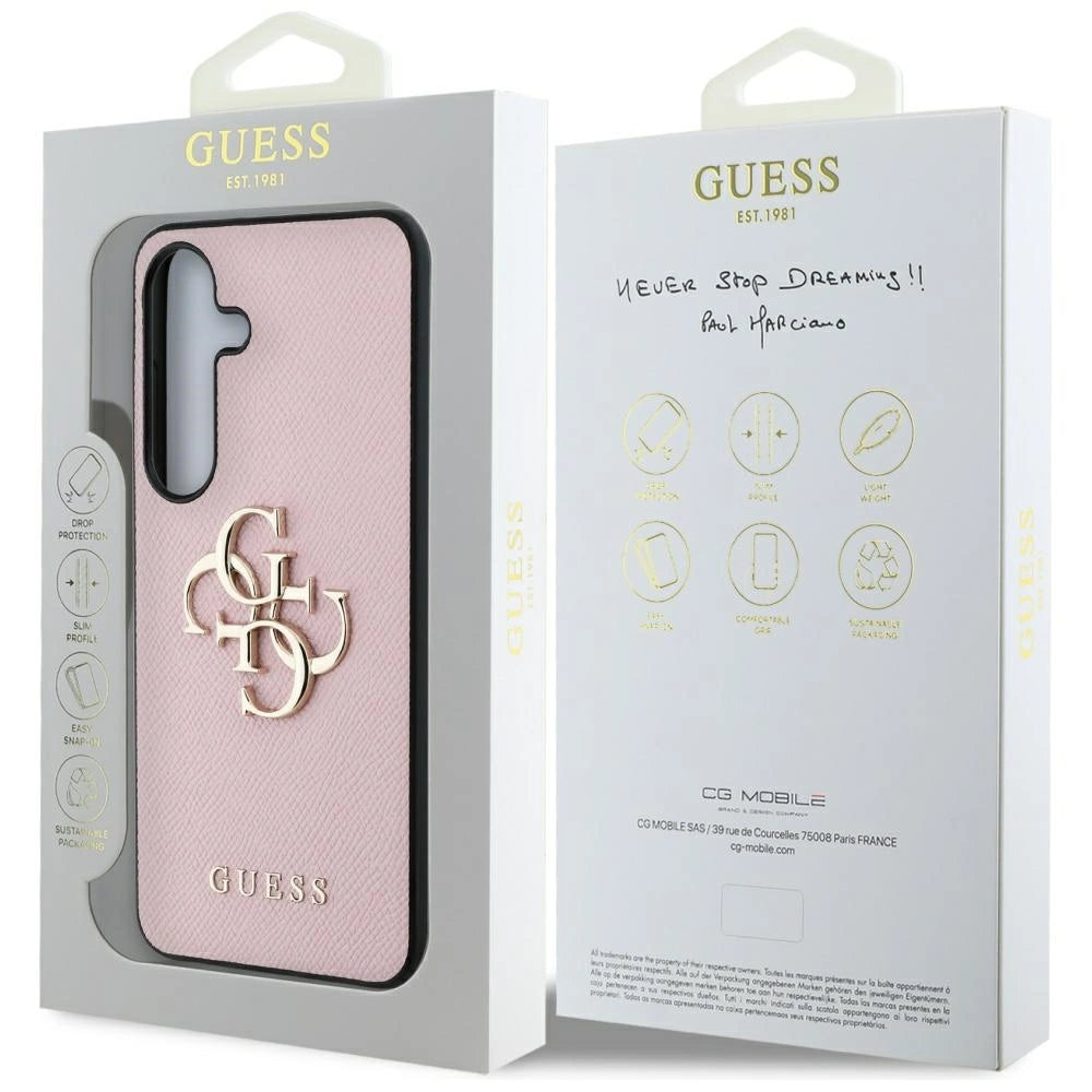 Guess Grained Big 4G Logo Small Classic Logo case for Samsung Galaxy S25 Plus pink