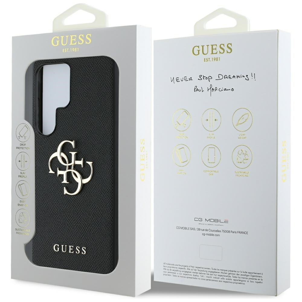 Guess Grained Big 4G Logo Small Classic Logo case til Samsung Galaxy S25 Ultra sort