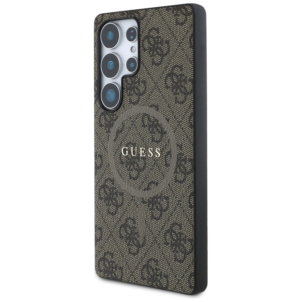 Guess læder 4G Colored Ring Classic Logo MagSafe Case Samsung Galaxy S25 Ultra brun