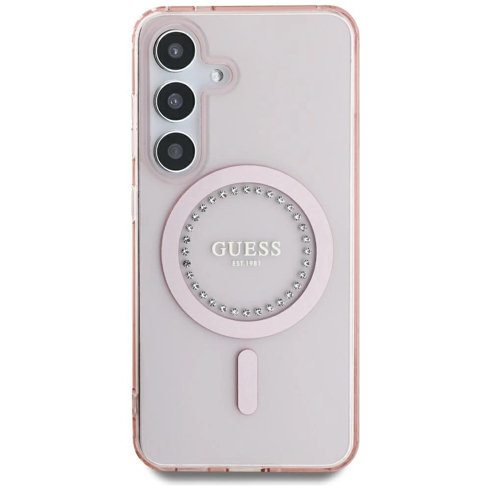 Guess Rhinestones Printed Classic Logo MagSafe Samsung Galaxy S25 Case Pink