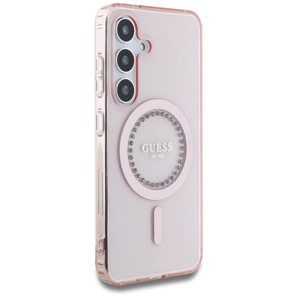 Guess Rhinestones Printed Classic Logo MagSafe Samsung Galaxy S25 Case Pink