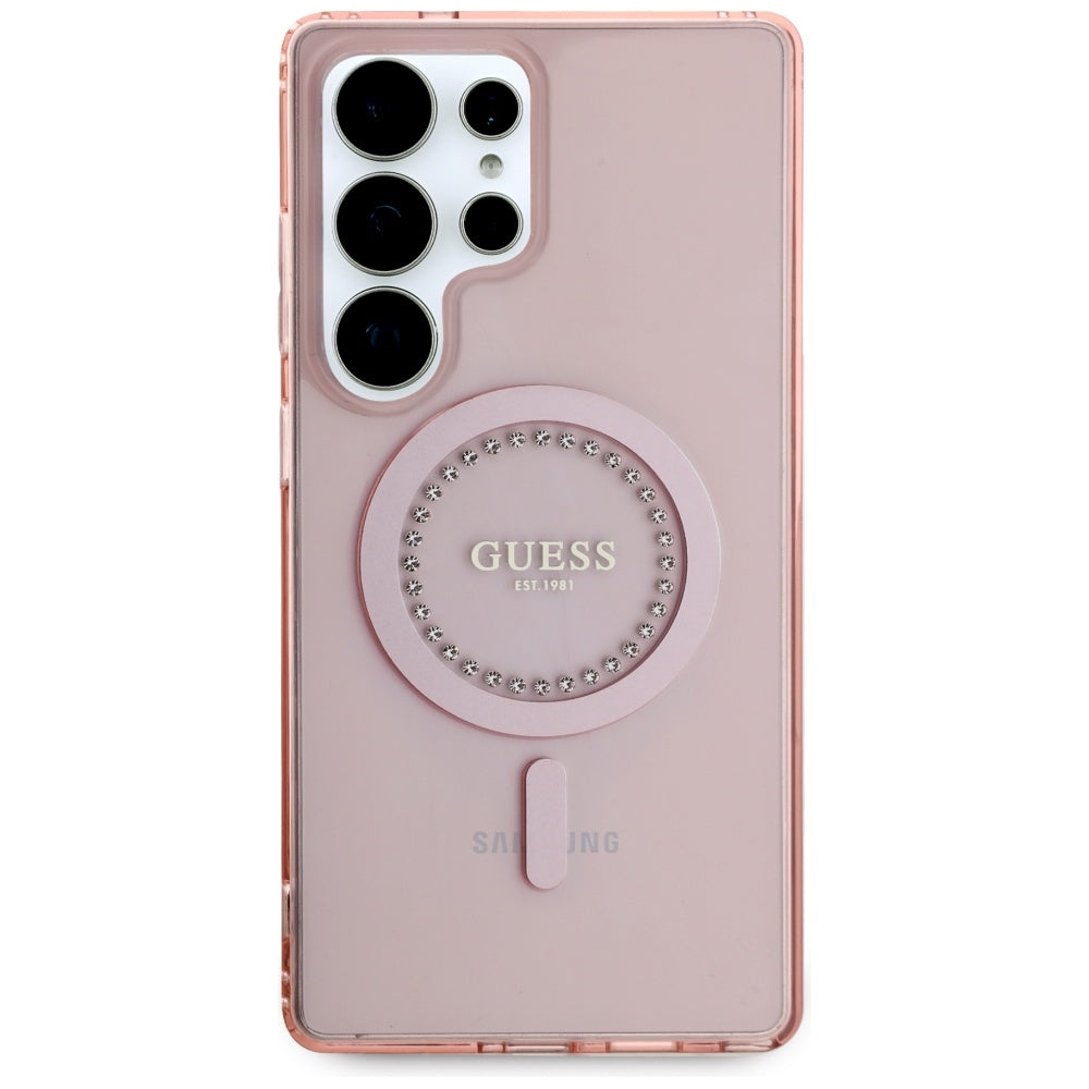 Guess Rhinestones Printed Classic Logo MagSafe Samsung Galaxy S25 Ultra Case Pink