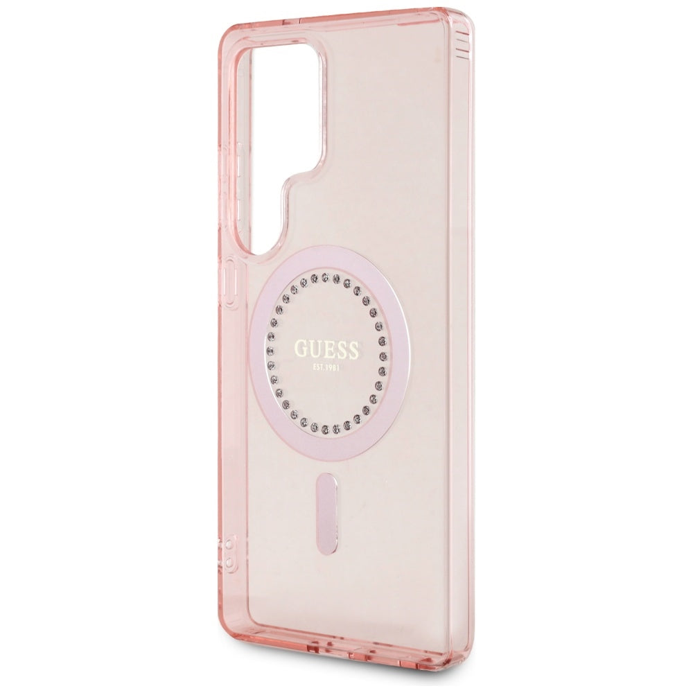 Guess Rhinestones Printed Classic Logo MagSafe Samsung Galaxy S25 Ultra Case Pink