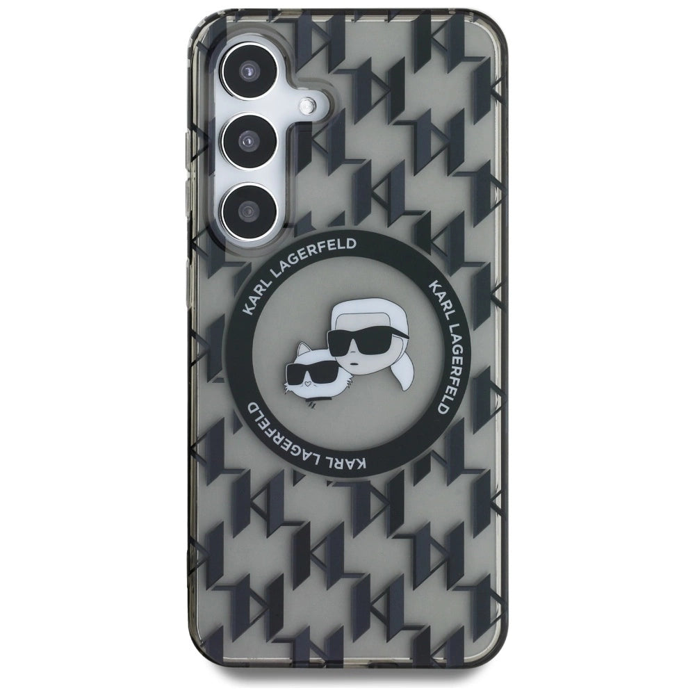 Case Karl Lagerfeld Button Karl&Choupette Heads On KL Pattern MagSafe Samsung Galaxy S25 black
