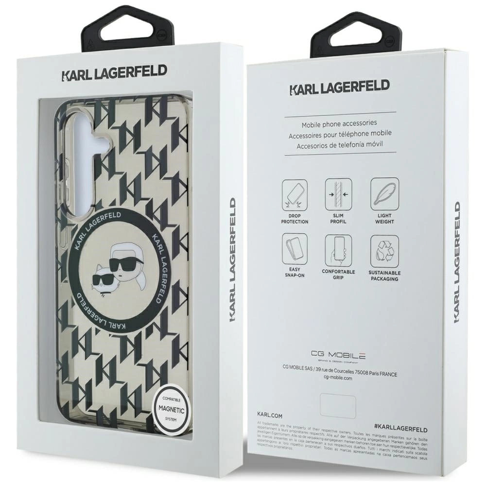 Case Karl Lagerfeld Button Karl&Choupette Heads On KL Pattern MagSafe Samsung Galaxy S25 black