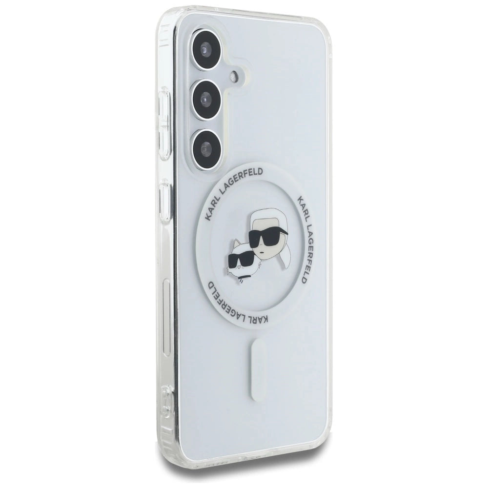Case Karl Lagerfeld Button Karl & Choupette Heads Printed Logo MagSafe Samsung Galaxy S25 white