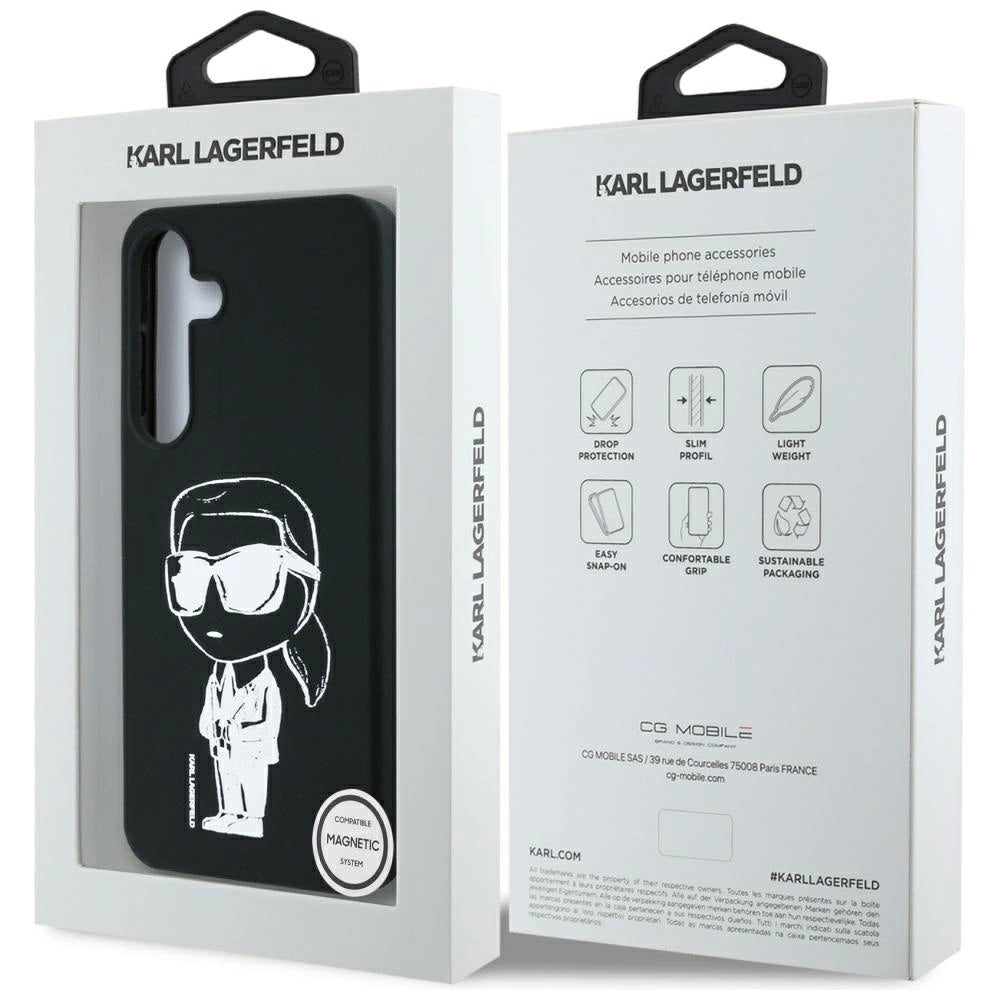 Case Karl Lagerfeld Silicone Graffiti Ikonik Printed Logo MagSafe Samsung Galaxy S25 sort