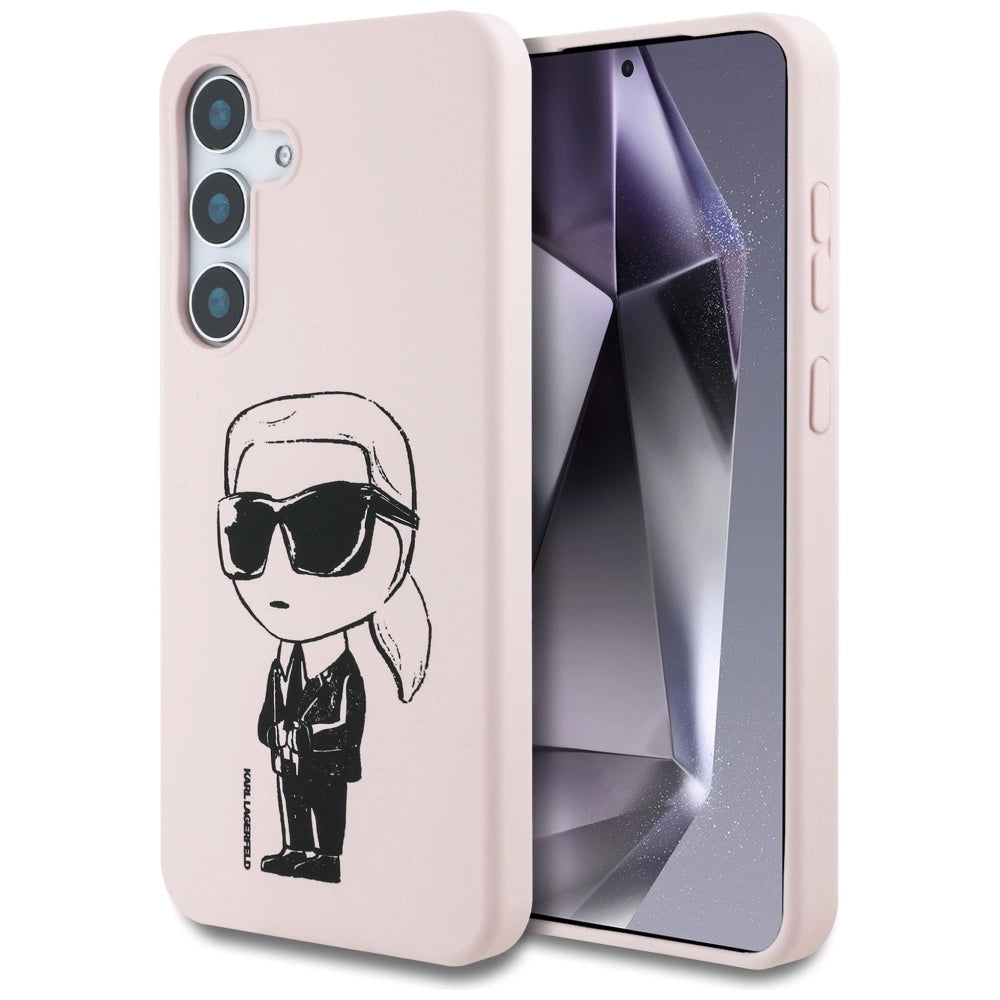 Case Karl Lagerfeld Silicone Graffiti Ikonik Printed Logo MagSafe Samsung Galaxy S25 lyserød