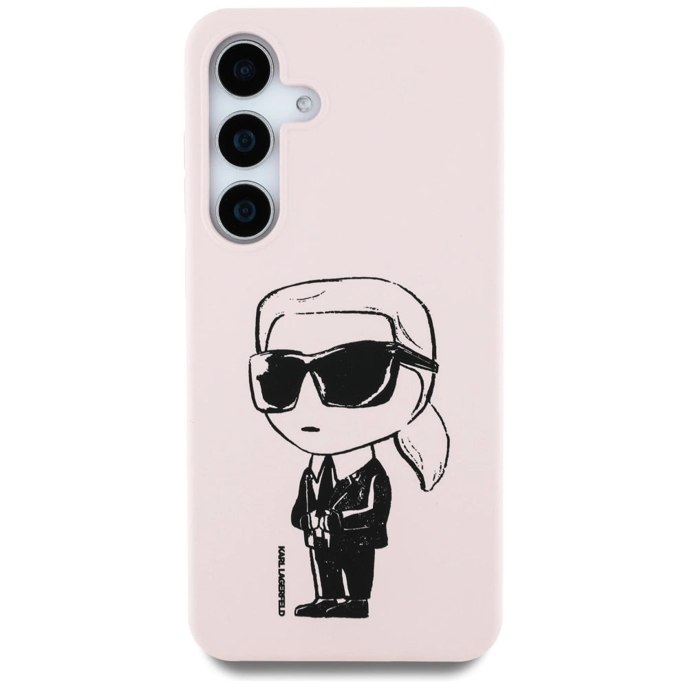Case Karl Lagerfeld Silicone Graffiti Ikonik Printed Logo MagSafe Samsung Galaxy S25 lyserød