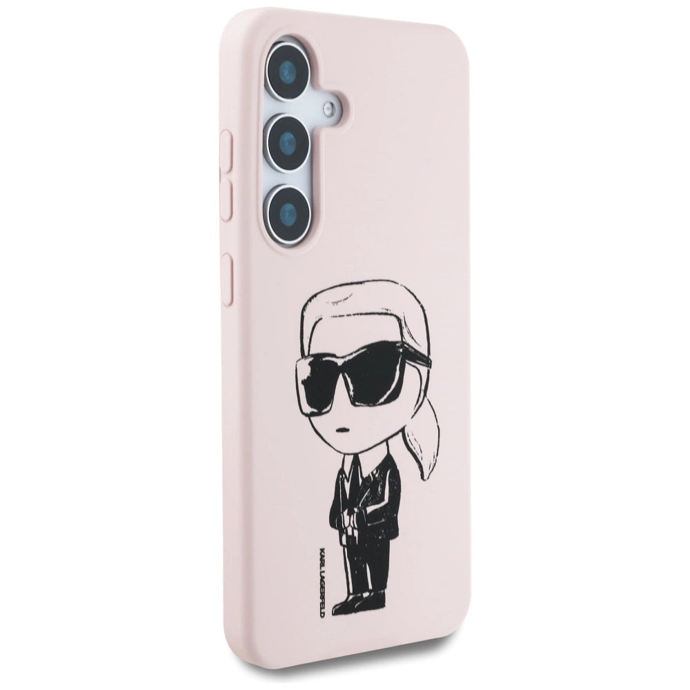Case Karl Lagerfeld Silicone Graffiti Ikonik Printed Logo MagSafe Samsung Galaxy S25 lyserød