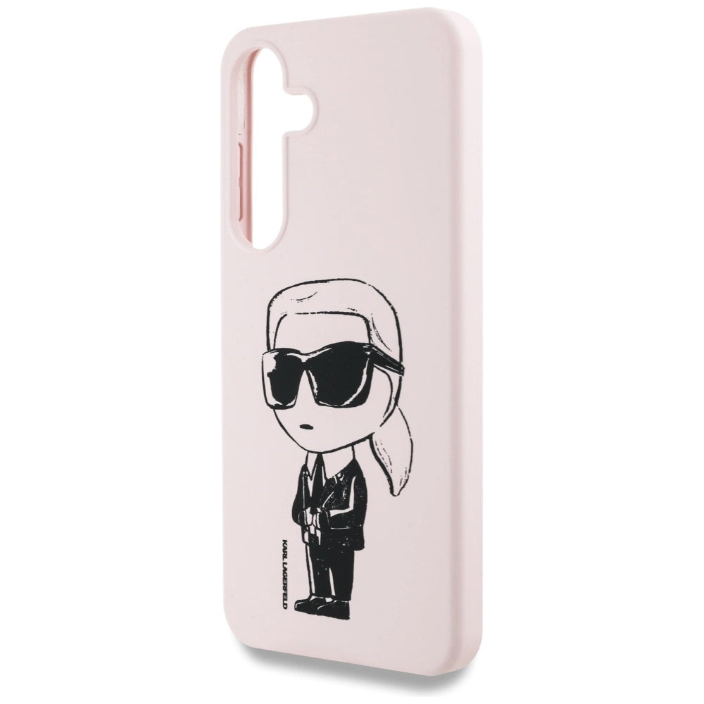 Case Karl Lagerfeld Silicone Graffiti Ikonik Printed Logo MagSafe Samsung Galaxy S25 lyserød