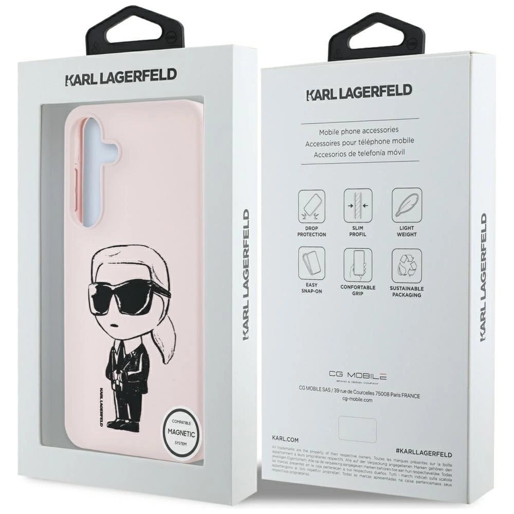 Case Karl Lagerfeld Silicone Graffiti Ikonik Printed Logo MagSafe Samsung Galaxy S25 lyserød