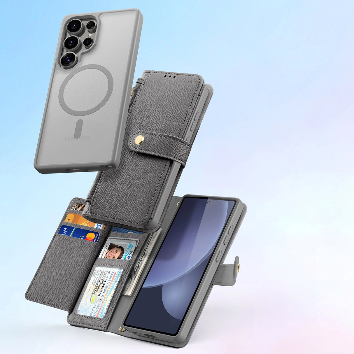 Dux Ducis Lawa Læderhylster til Samsung Galaxy S25 Ultra med aftagelig magnetisk tegnebog - grå