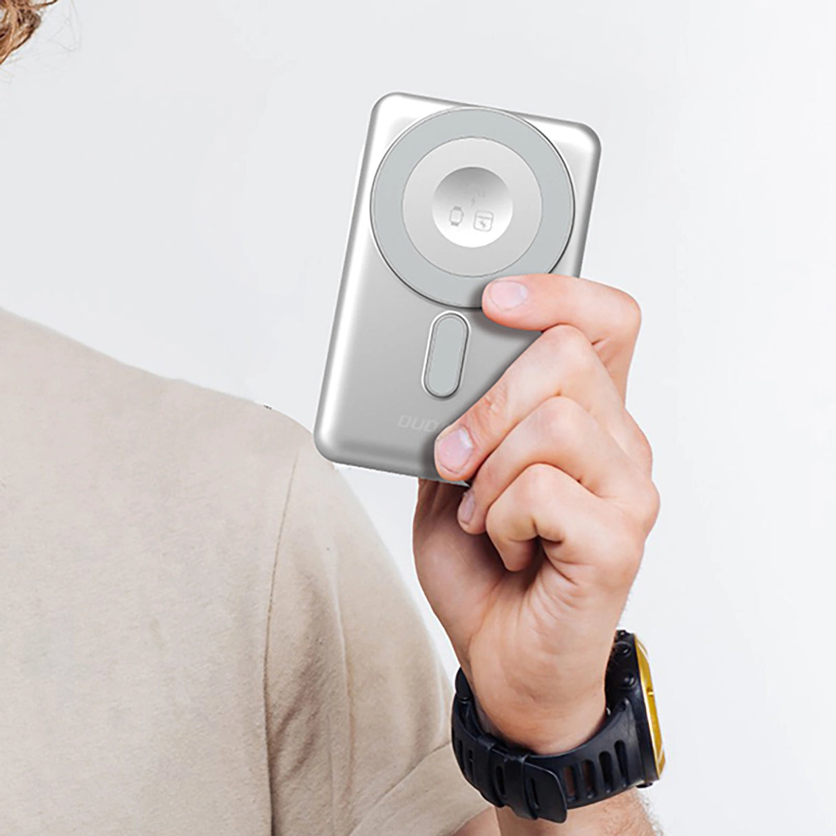 Dudao K29 10000mAh PD 20W MagSafe Powerbank med Metal Case, Stand og Indbygget USB-C / Lightning Kabler - Silver