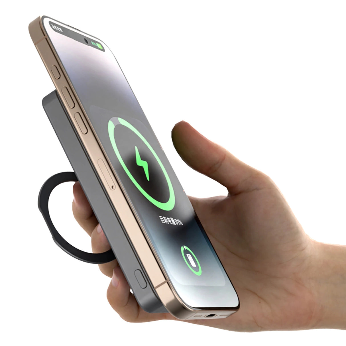 Dudao K28 10000mAh PD 22.5W MagSafe Powerbank med metalkasse og ringstand - Silver