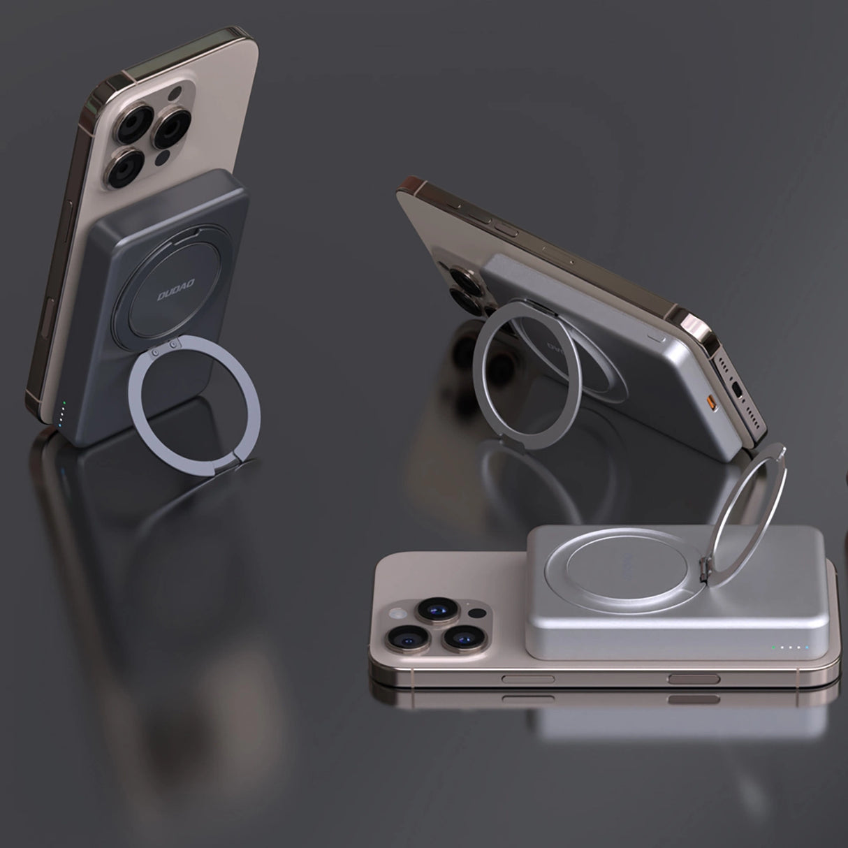 Dudao K28 10000mAh PD 22.5W MagSafe Powerbank med metalkasse og ringstand - Grå