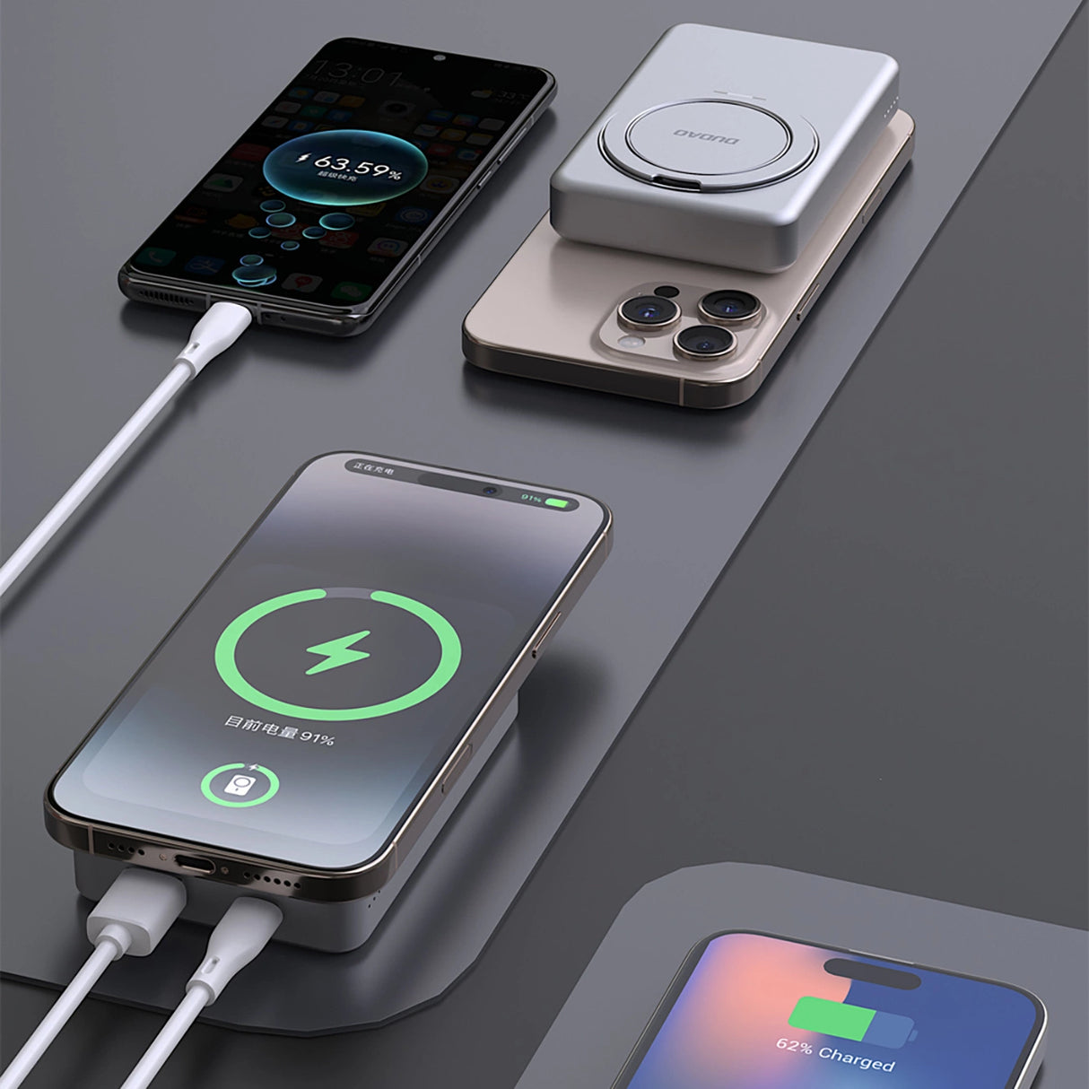 Dudao K28 10000mAh PD 22.5W MagSafe Powerbank med metalkasse og ringstand - Grå