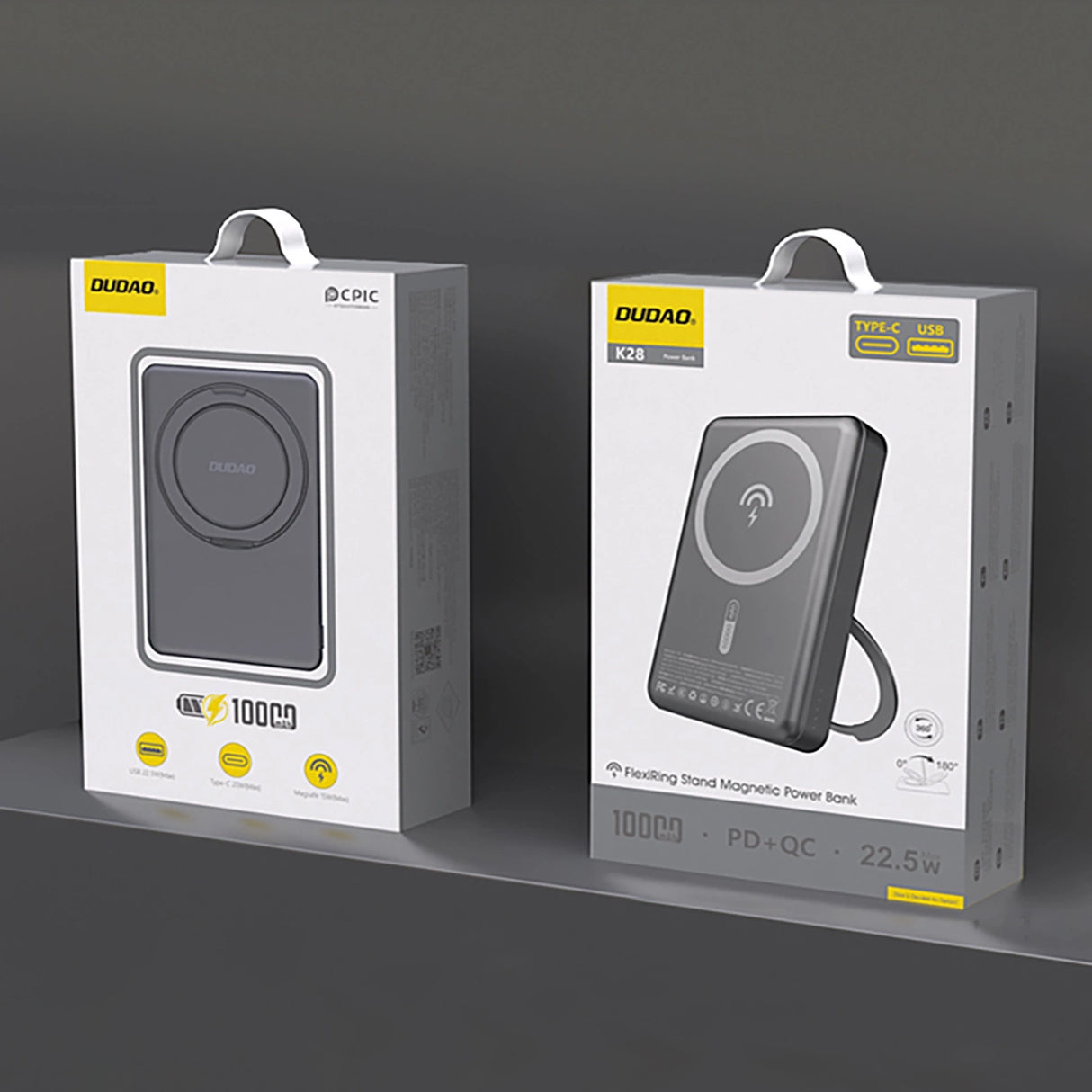 Dudao K28 10000mAh PD 22.5W MagSafe Powerbank med metalkasse og ringstand - Grå