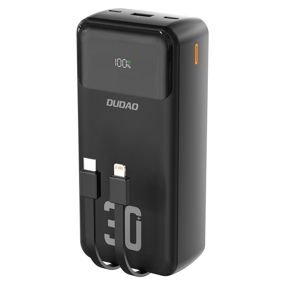 Dudao K15MAX 30000mAh PD 22.5W Powerbank med indbyggede kabler - sort