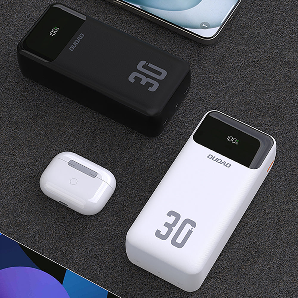 Dudao K15MAX 30000mAh PD 22.5W Powerbank med indbyggede kabler - sort