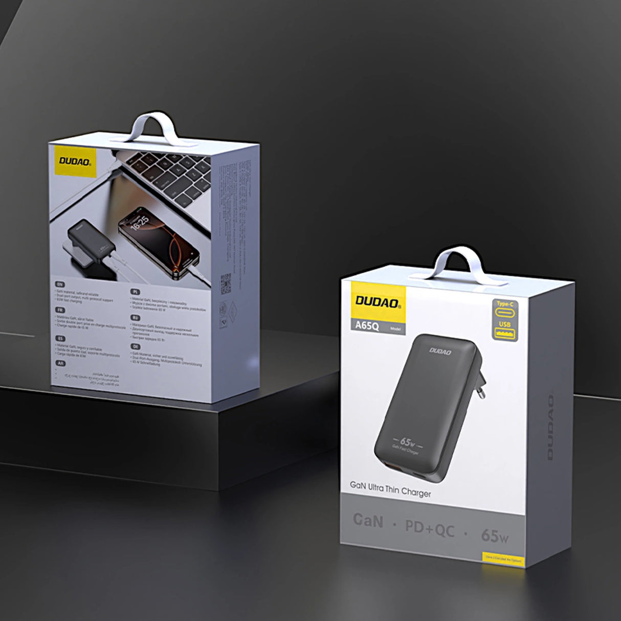 GaN Dudao A65Q 65W USB-A / USB-C PD Ultra-Thin Travel Wall Charger EU / USA - sort