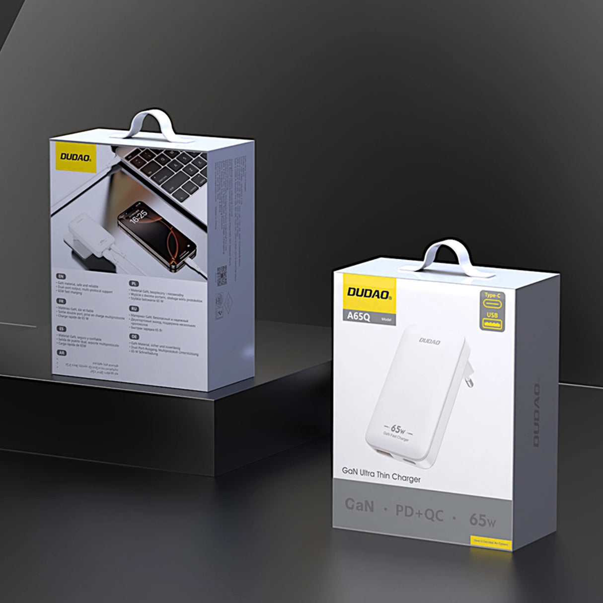 GaN Dudao A65Q 65W USB-A / USB-C PD Ultra-Thin Travel Wall Charger EU / USA - Hvid