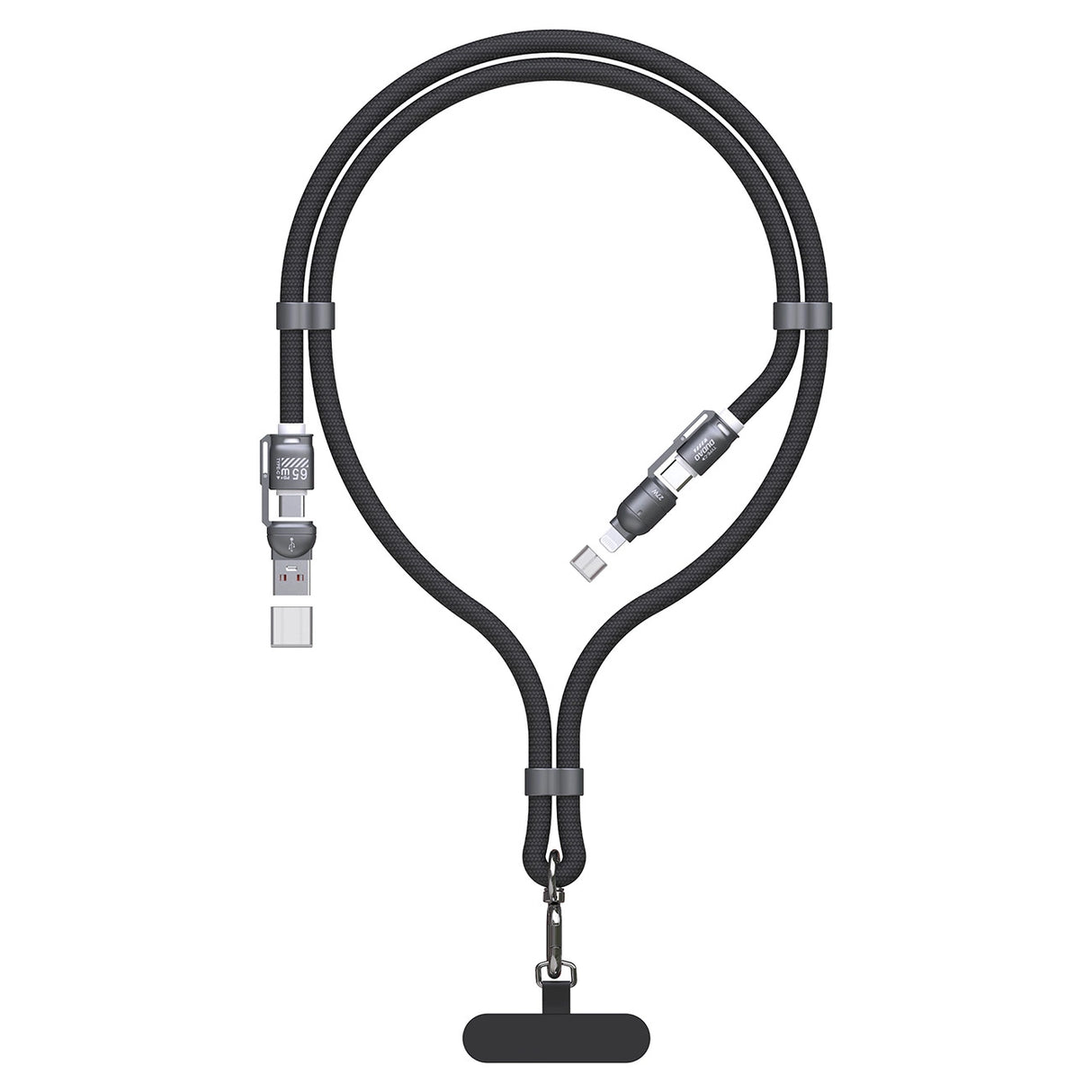 Dudao L20MAX 4in1 Kabel / Lanyard USB-A / USB-C / Lightning PD QC 65W 1,5m - sort