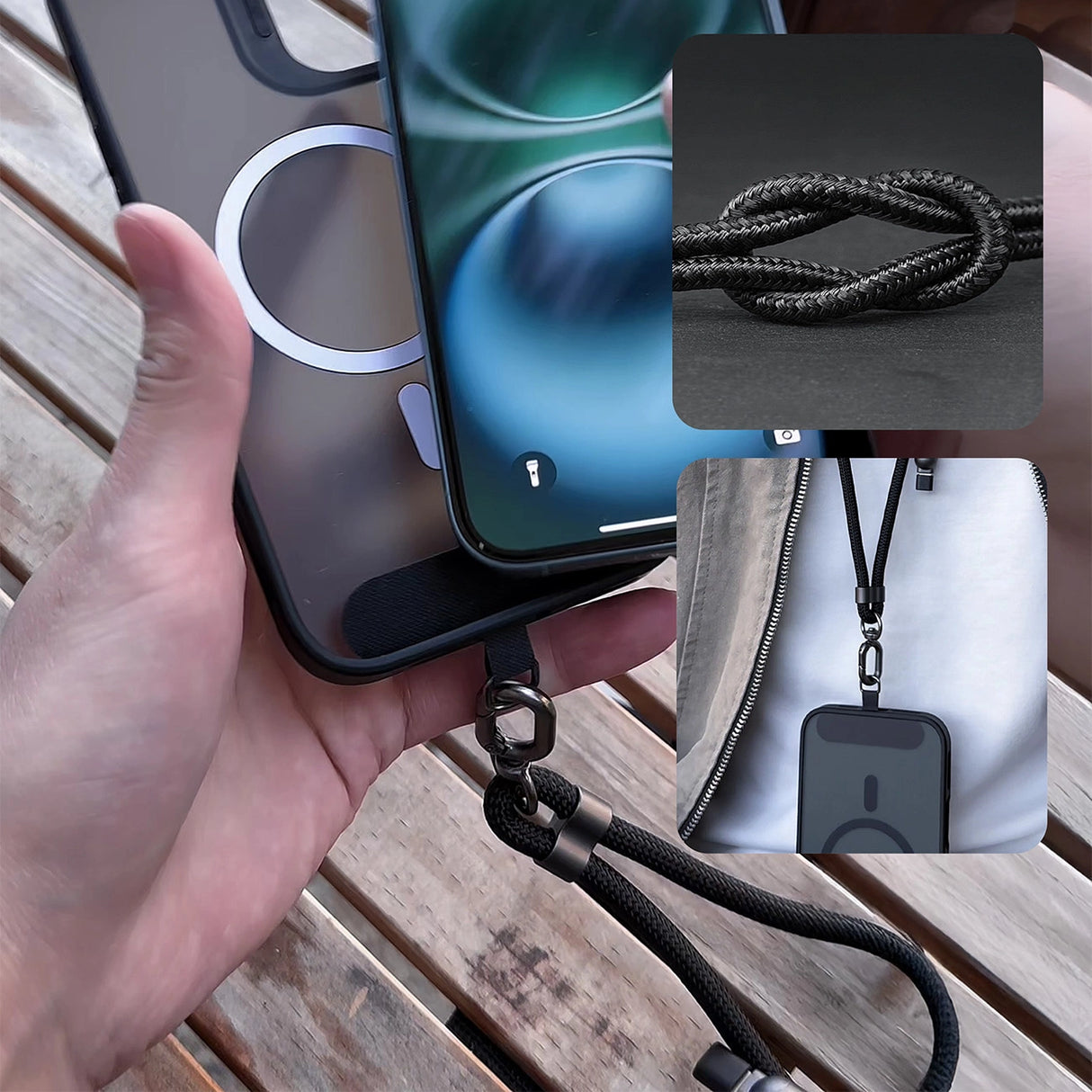 Dudao L20MAX 4in1 Kabel / Lanyard USB-A / USB-C / Lightning PD QC 65W 1,5m - sort