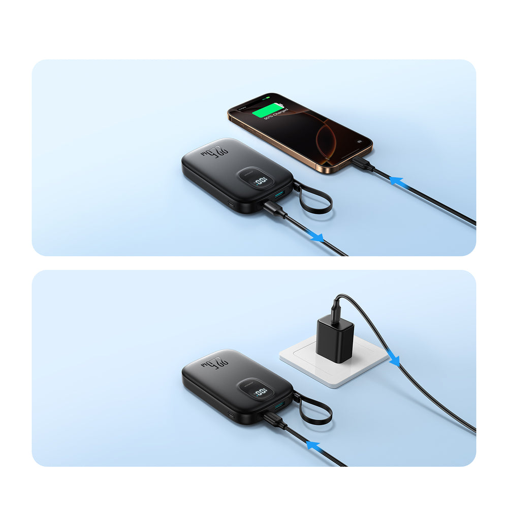Joyroom JR-PBF17 22.5W 10000mAh Powerbank med indbygget USB-C-kabel + 0.25cm USB-C-kabel - sort
